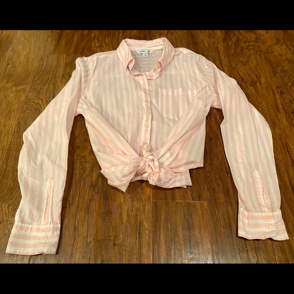 Pink/white striped button down